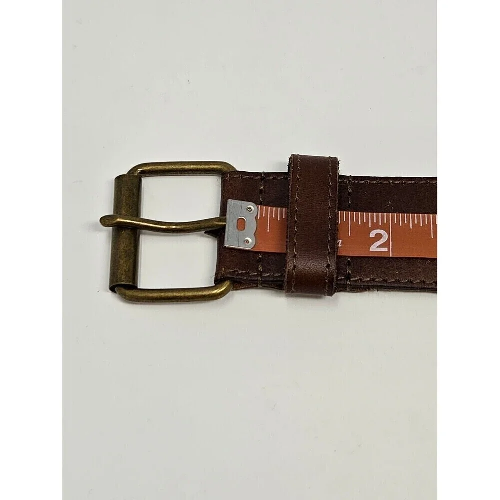 TALBOTS WIDE STRETCH LEATHER STATEMENT BELT COCO BROWN BRASS BUCKLE WOMEN OS